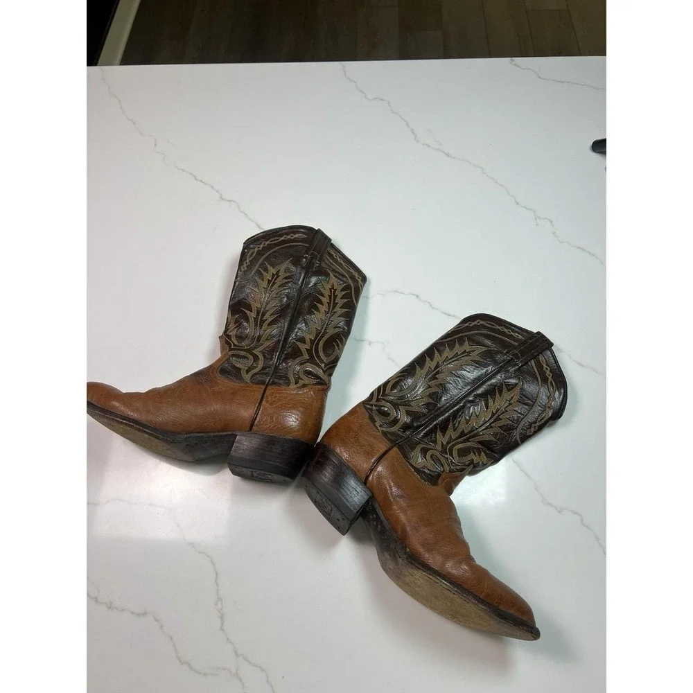 Tony Lama Cowboy Boots Mens Brown Leather Pointed Toe Western Style 6552 8.5 EE